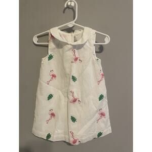 Janie And Jack Sleeveless Lined Embroidered Flamingo Dress White Size 18-24Month